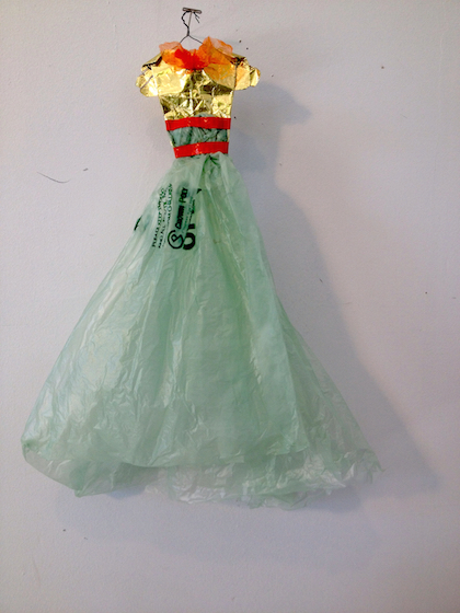 green and gold party dress by Rosemary Starace